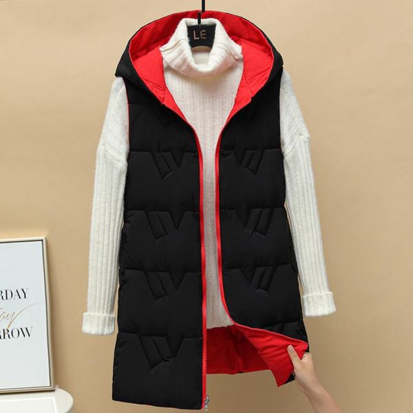women's vests wear on both sides long women sleeveless jacket hooded cotton padded vest woman loose waistcoat plus size coat, Black;white
women's vests wear on both sides long women sleeveless jacket hooded cotton padded vest woman loose waistcoat plus size coat, Black;white