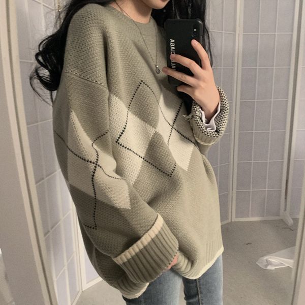 knitted sweater women oversized pullovers winter long sleeve jumper ladies vintage plaid sweaters streetwear couples, White;black
knitted sweater women oversized pullovers winter long sleeve jumper ladies vintage plaid sweaters streetwear couples, White;black
