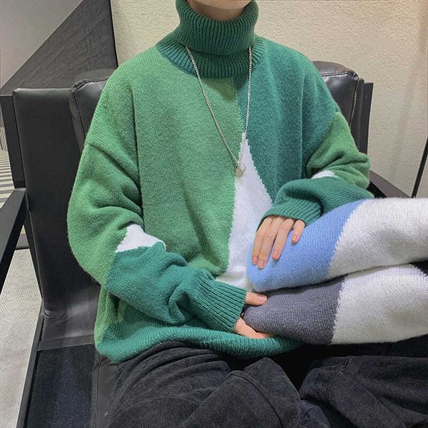 oversized men patchwork turtleneck autumn winter thick warm sweater ins fashion clothing knit male pullovers, White;black
oversized men patchwork turtleneck autumn winter thick warm sweater ins fashion clothing knit male pullovers, White;black