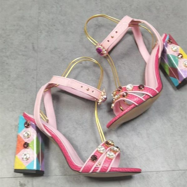 summer casual designer fashion women's sandals pink real leather crystal rhinestone strappy chunky high heels shoes party shoes, Black
summer casual designer fashion women's sandals pink real leather crystal rhinestone strappy chunky high heels shoes party shoes, Black