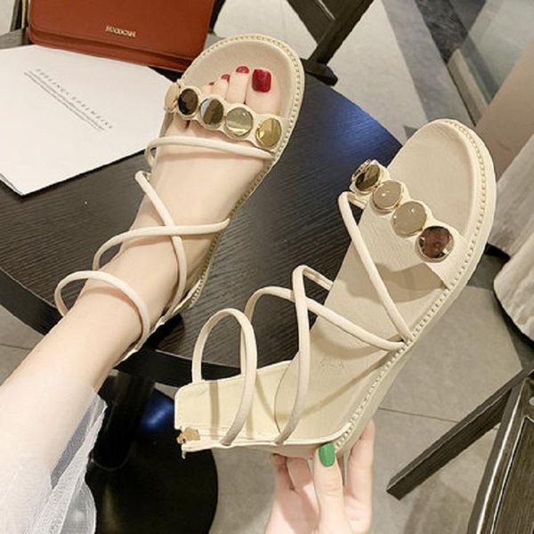 sandals casual fashion metal decoration flat bottom beach shoes ladies summer hollow solid color roman large size 40., Black
sandals casual fashion metal decoration flat bottom beach shoes ladies summer hollow solid color roman large size 40., Black