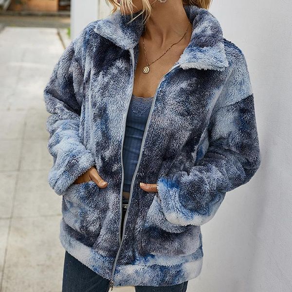 women's fur & faux women tie-dyed plush coat teddy lapel printed streetwear autumn winter jacket long sleeve casual overcoat, Black
women's fur & faux women tie-dyed plush coat teddy lapel printed streetwear autumn winter jacket long sleeve casual overcoat, Black