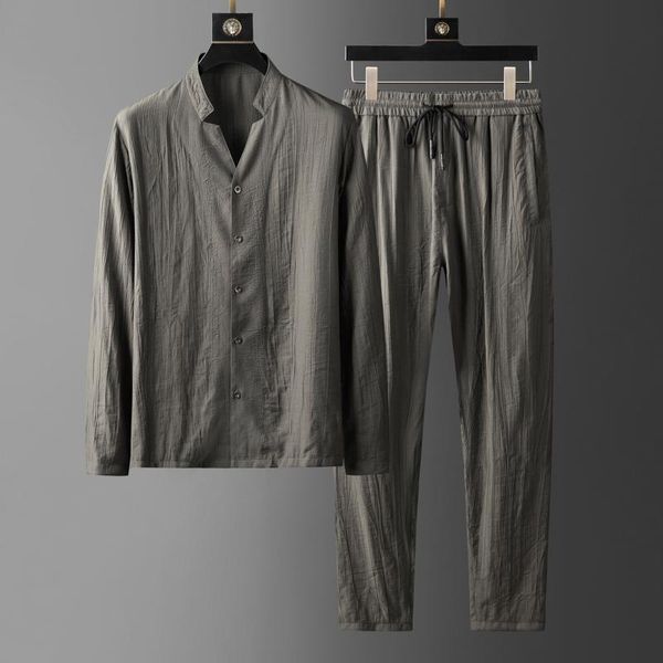 men's tracksuits spring summer thin mens sets (shirts+pants) luxury wrinkle fabric sports casual male fashion elastic waist man suits, Gray
men's tracksuits spring summer thin mens sets (shirts+pants) luxury wrinkle fabric sports casual male fashion elastic waist man suits, Gray