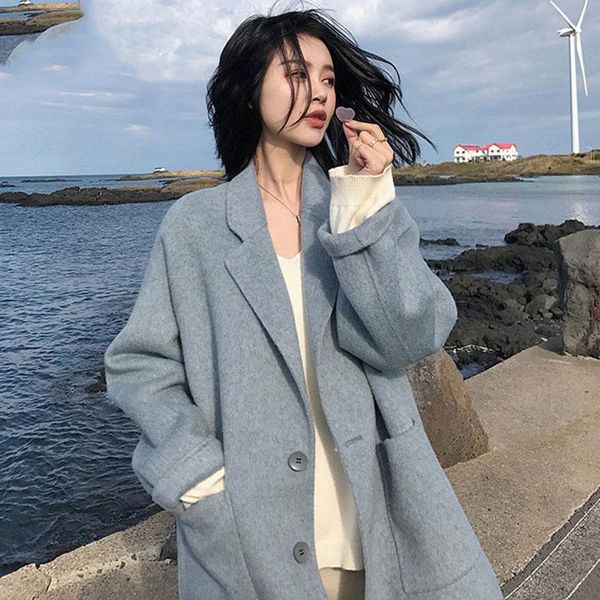 women's wool & blends sitruuna casual front-button women woolen coat thick female blend turn-down collar full sleeve winter outwear, Black
women's wool & blends sitruuna casual front-button women woolen coat thick female blend turn-down collar full sleeve winter outwear, Black