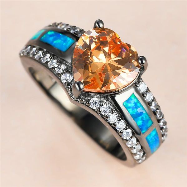 wedding rings crystal female champagne heart ring charm 14kt black gold for women cute bride blue opal engagement, Slivery;golden 
wedding rings crystal female champagne heart ring charm 14kt black gold for women cute bride blue opal engagement, Slivery;golden