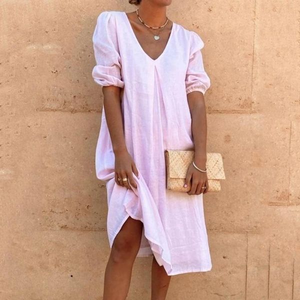 women's swimwear summer pure color casual loose beach dress women fashion bubble sleeve cotton linen solid v-neck 2021, White;black
women's swimwear summer pure color casual loose beach dress women fashion bubble sleeve cotton linen solid v-neck 2021, White;black