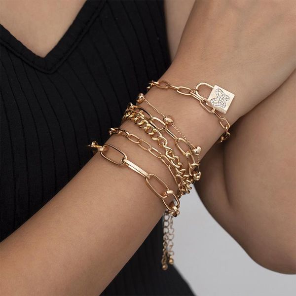 link, chain punk style exaggerated personality alloy bracelet multi- combination lock-shaped butterfly trend6-piece stacking jewelry, Black
link, chain punk style exaggerated personality alloy bracelet multi- combination lock-shaped butterfly trend6-piece stacking jewelry, Black