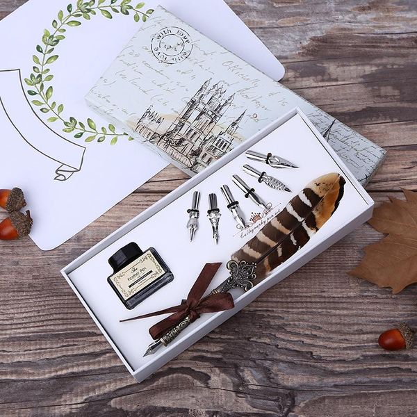 creative feather pen ancient cyan holder metal fountain set student office writing pens valentine's day birthday gift
creative feather pen ancient cyan holder metal fountain set student office writing pens valentine's day birthday gift