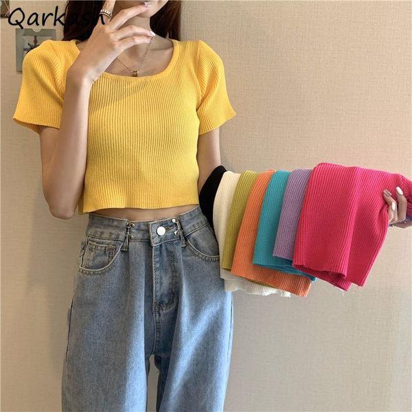 women's t-shirt solid short sleeve t-shirts women knitted tees summer square collar chic casual cropped all-match harajuku korean fash, White
women's t-shirt solid short sleeve t-shirts women knitted tees summer square collar chic casual cropped all-match harajuku korean fash, White