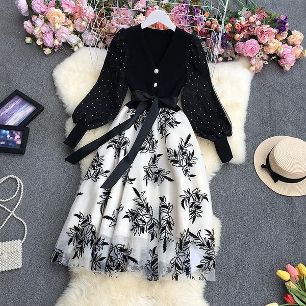 casual dresses vintage mesh knitted patchwork dress women 2021 low v-neck polka dot long sleeve ladies warm bow party, Black;gray
casual dresses vintage mesh knitted patchwork dress women 2021 low v-neck polka dot long sleeve ladies warm bow party, Black;gray