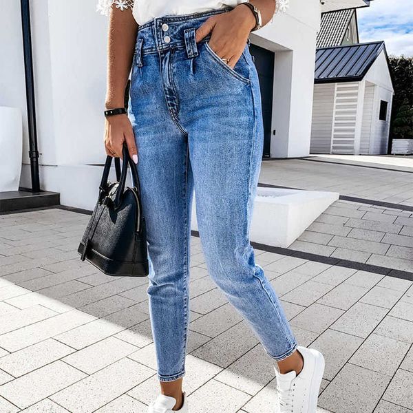 women's blue high waist pencil jeans slim button pockets ladies denim pants spring vintage streetwear trouser female bottom 210616
women's blue high waist pencil jeans slim button pockets ladies denim pants spring vintage streetwear trouser female bottom 210616