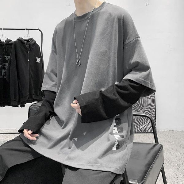 men's t-shirts trend fake two-piece long-sleeved korean letters hit color loose casual thin autumn clothes, White;black
men's t-shirts trend fake two-piece long-sleeved korean letters hit color loose casual thin autumn clothes, White;black