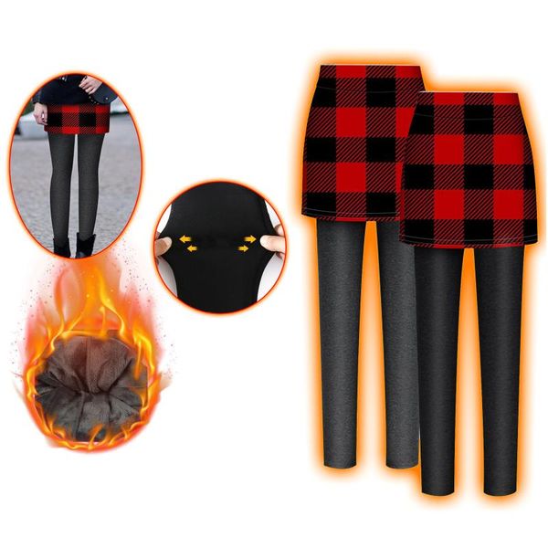 women's leggings winter pants women fake two-piece plaid printing ladies high waist keep warm long for, Black
women's leggings winter pants women fake two-piece plaid printing ladies high waist keep warm long for, Black