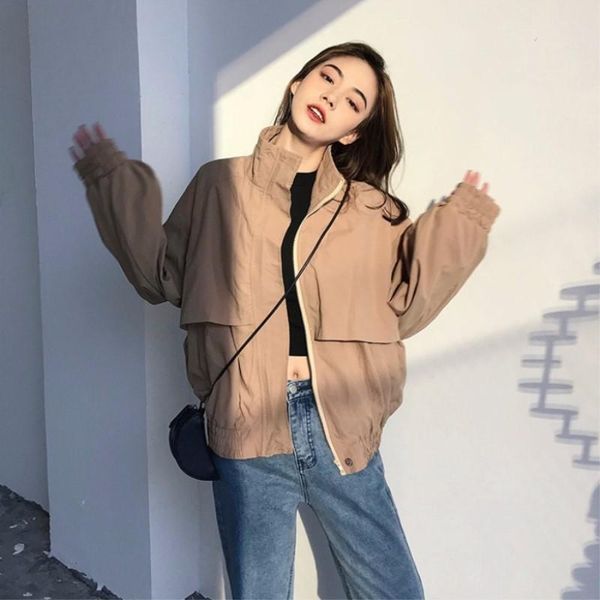 women's jackets autumn and winter 2021 loose handsome casual fashion wild pure color jacket long sleeve basic coat outwear, Black;brown
women's jackets autumn and winter 2021 loose handsome casual fashion wild pure color jacket long sleeve basic coat outwear, Black;brown