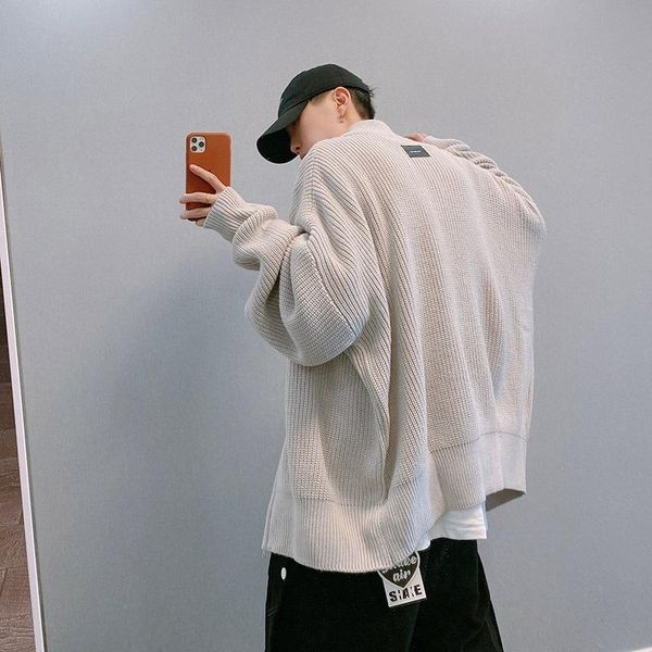 men's sweaters autumn/winter knitted long sleeve sweater thickened loose shoulder high street large zipper cardigans for men and women, White;black
men's sweaters autumn/winter knitted long sleeve sweater thickened loose shoulder high street large zipper cardigans for men and women, White;black