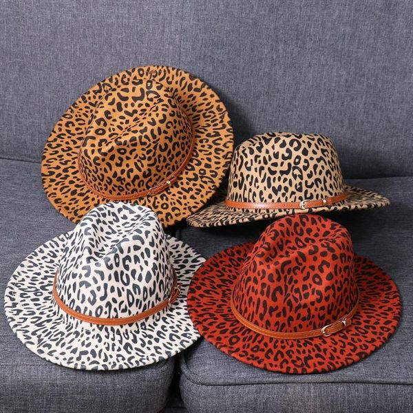 wide brim hats women's fashion wool fedoras with belt buckle panama hat vintage leopard print fedora, Blue;gray 
wide brim hats women's fashion wool fedoras with belt buckle panama hat vintage leopard print fedora, Blue;gray