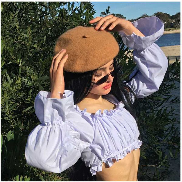 women's t-shirt 2021 summer square collar solid color fashion design sense slim flared sleeves female pullovers navel, White
women's t-shirt 2021 summer square collar solid color fashion design sense slim flared sleeves female pullovers navel, White