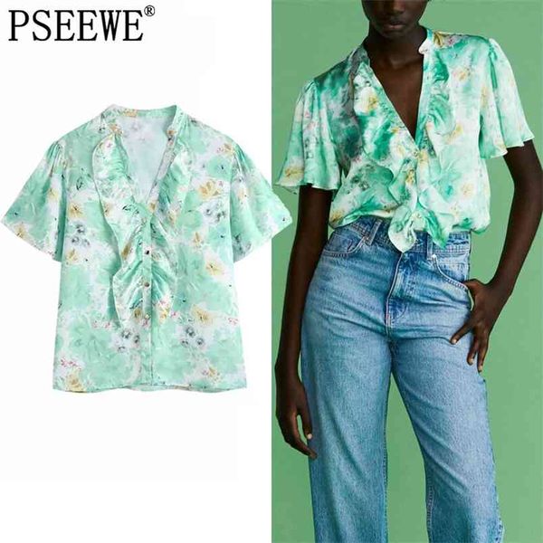 blouses women summer green print ruffle woman vintage v neck short sleeve button up casual female shirt 210519, White
blouses women summer green print ruffle woman vintage v neck short sleeve button up casual female shirt 210519, White