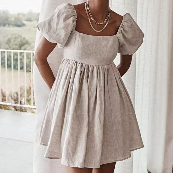 casual dresses vintage women dress solid color puff sleeve short length loose khaki high waist a-line comfortable to wear for party, Black;gray
casual dresses vintage women dress solid color puff sleeve short length loose khaki high waist a-line comfortable to wear for party, Black;gray