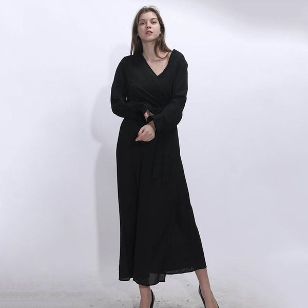 casual dresses 2021 autumn women long dress sashes sleeve deep v neck front split solid maxi for vestidos, Black;gray
casual dresses 2021 autumn women long dress sashes sleeve deep v neck front split solid maxi for vestidos, Black;gray