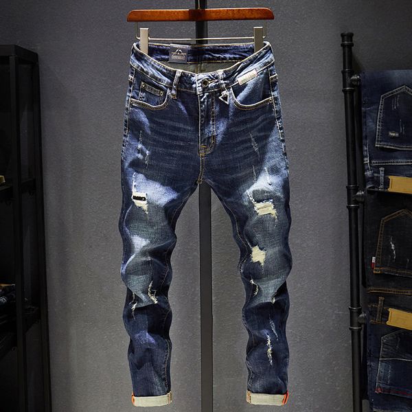 fashion jeans cotton elastic pierced 2021 korean youth popular mid waist casual slim wear leggings, Blue
fashion jeans cotton elastic pierced 2021 korean youth popular mid waist casual slim wear leggings, Blue