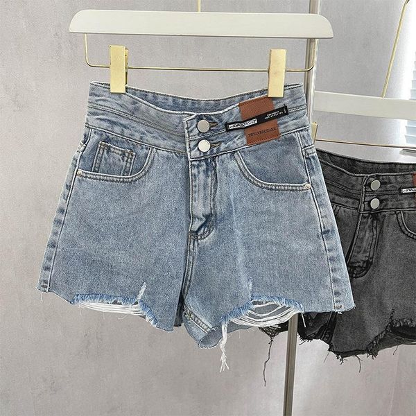 women's shorts high waist frayed denim style thin and wild summer loose a-line pants, White;black
women's shorts high waist frayed denim style thin and wild summer loose a-line pants, White;black