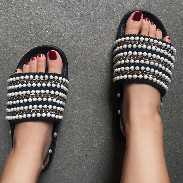sandals women's summer fashion pearl slipper casual flat shoes with faceted slippers sandalias mujer chaussure femme sandales, Black
sandals women's summer fashion pearl slipper casual flat shoes with faceted slippers sandalias mujer chaussure femme sandales, Black