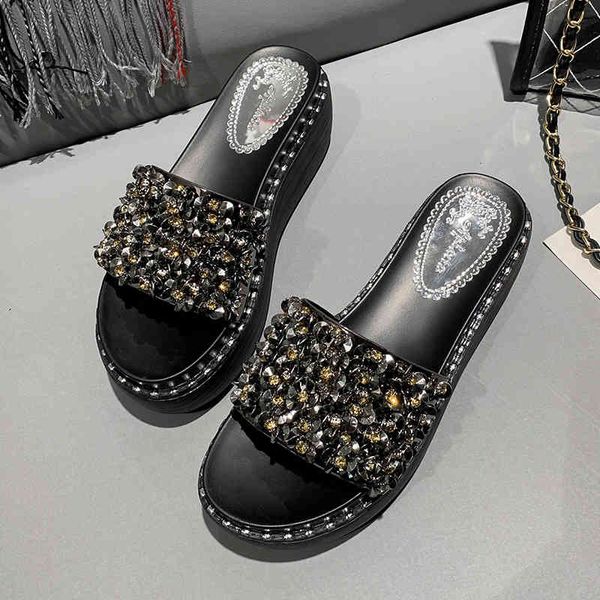 aphixta women bling slip on slippers 2020 new korean platform wedges shoes ladies summer flip flops rhinestone beach slides k731, Black
aphixta women bling slip on slippers 2020 new korean platform wedges shoes ladies summer flip flops rhinestone beach slides k731, Black