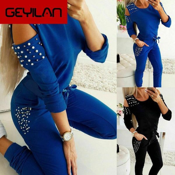 tracksuits fashion women 2pcs women's open shoulder beading sports pants tracksuit sets suit black blue, Gray
tracksuits fashion women 2pcs women's open shoulder beading sports pants tracksuit sets suit black blue, Gray