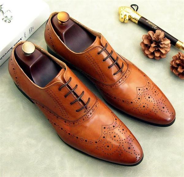 dress shoes british men's full grain leather brogue style carved business casual lace-up pointed toe office, Black
dress shoes british men's full grain leather brogue style carved business casual lace-up pointed toe office, Black