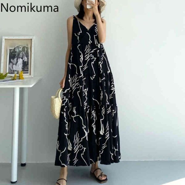 nomikuma korean vintage maxi dresses abstract printed v neck spaghetti strap dress women casual retro a line vestidos mujer 210514, Black;gray
nomikuma korean vintage maxi dresses abstract printed v neck spaghetti strap dress women casual retro a line vestidos mujer 210514, Black;gray