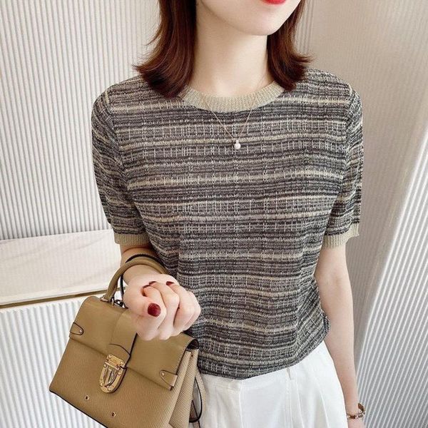 women's t-shirt fashion striped short sleeve women korean o-neck knitted 2021 summer chic knitwear pullover tee womens clothing, White
women's t-shirt fashion striped short sleeve women korean o-neck knitted 2021 summer chic knitwear pullover tee womens clothing, White
