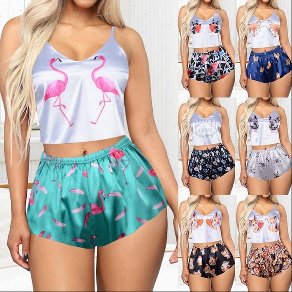 pajama set cute print silk women sleepwear v neck pijama satin night home suits wear sleeveless and shorts, Black;red
pajama set cute print silk women sleepwear v neck pijama satin night home suits wear sleeveless and shorts, Black;red