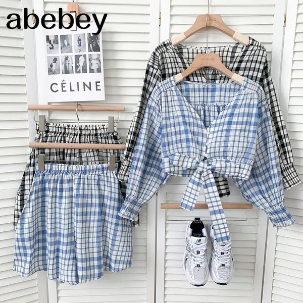 women's tracksuits fashion v-neck long sleeve bandage short shirt + high waist casual wide leg plaid shorts two piece set 2021 summer, Gray
women's tracksuits fashion v-neck long sleeve bandage short shirt + high waist casual wide leg plaid shorts two piece set 2021 summer, Gray