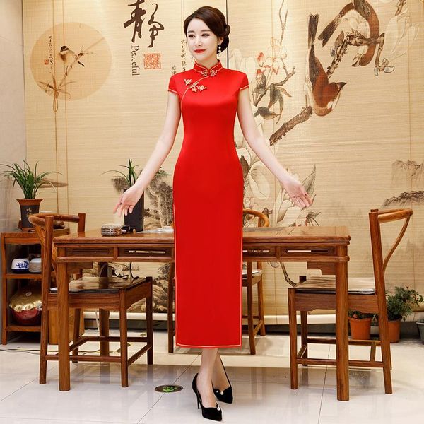 ethnic clothing solid mandarin collar cheongsam chinese wedding party dress gown satin vintage button qipao women mid length elegant vestido, Red
ethnic clothing solid mandarin collar cheongsam chinese wedding party dress gown satin vintage button qipao women mid length elegant vestido, Red