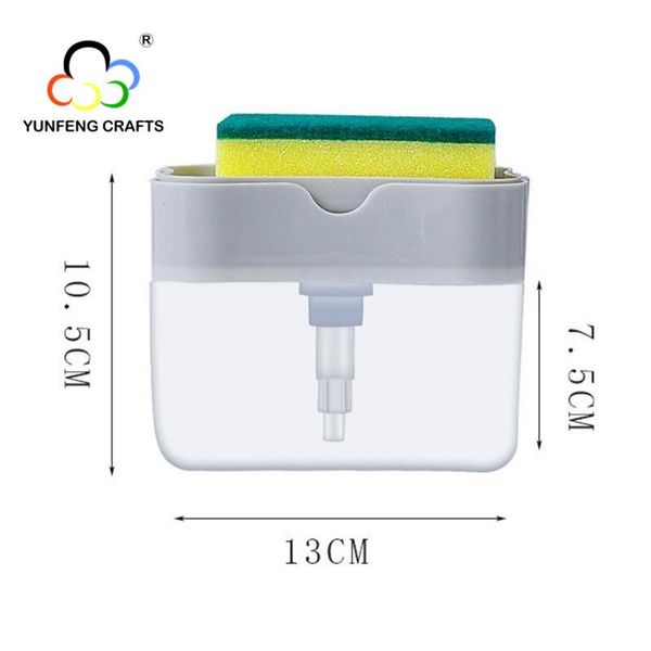 2in1 soap pump dispenser with sponge cleaning liquid container manual press organizer kitchen cleaner tools
