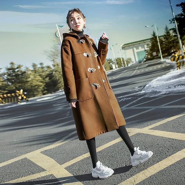 women's wool & blends middle long autumn and winter department student sen hooded woolen coat women button, Black
women's wool & blends middle long autumn and winter department student sen hooded woolen coat women button, Black