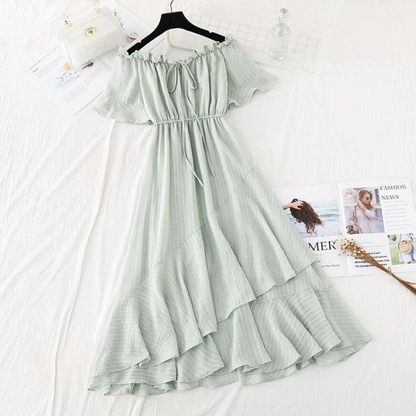 women summer dress slash neck off shouder solid cotton linen dresses 2021 high waist a-line ruffles midi robe femme1, Black;gray
women summer dress slash neck off shouder solid cotton linen dresses 2021 high waist a-line ruffles midi robe femme1, Black;gray