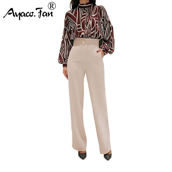 women two piece set 2021 autumn long sleeve fashion print shirt blouse + slim pant female wear office lady business suits women's pants, White
women two piece set 2021 autumn long sleeve fashion print shirt blouse + slim pant female wear office lady business suits women's pants, White