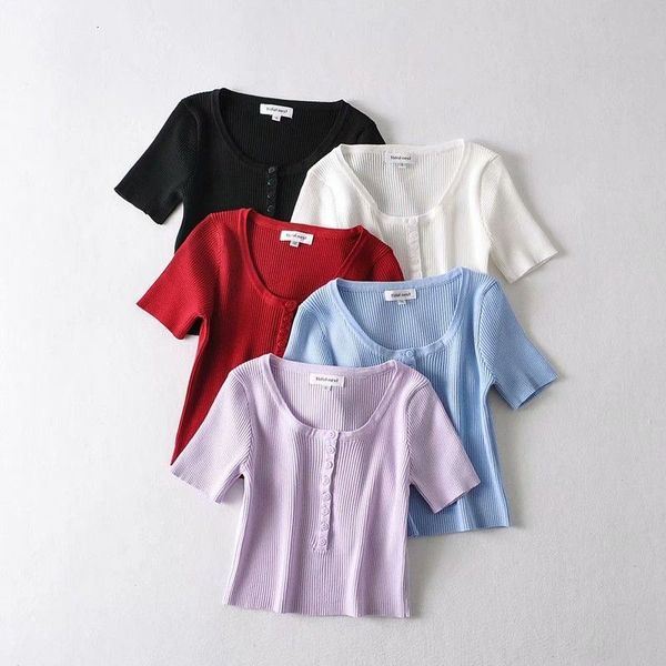 t shirt 2021 summer fashion pullover round neck short sleeve single breasted slim fit women's knitted, White
t shirt 2021 summer fashion pullover round neck short sleeve single breasted slim fit women's knitted, White