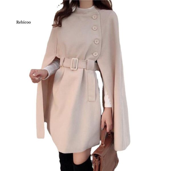 women's wool & blends korean women cape poncho coat solid color autumn elegant collect waist mid-length woolen, Black
women's wool & blends korean women cape poncho coat solid color autumn elegant collect waist mid-length woolen, Black