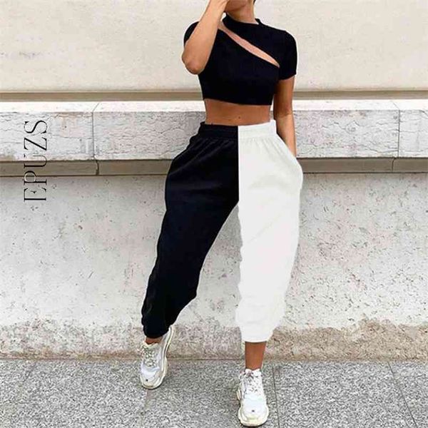 white black high waist pants women jogger female sweat korean cargo streetwear 210521, Black;white
white black high waist pants women jogger female sweat korean cargo streetwear 210521, Black;white