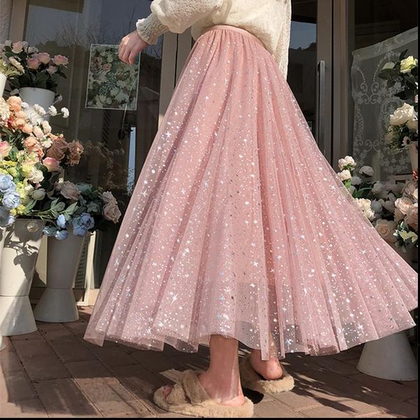 stars sequins spring elastic waist women skirts blingbling 3 layered mesh tulle skirt long pink tutu, Black
stars sequins spring elastic waist women skirts blingbling 3 layered mesh tulle skirt long pink tutu, Black
