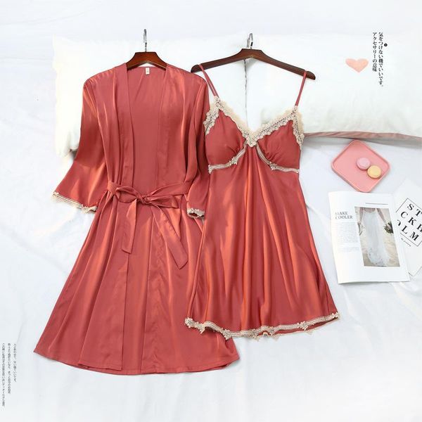 women's sleepwear 2pcs satin lace robe gown summer womens nighty bathrobe nightdress kimono sleep chest pads strap dress, Black;red
women's sleepwear 2pcs satin lace robe gown summer womens nighty bathrobe nightdress kimono sleep chest pads strap dress, Black;red