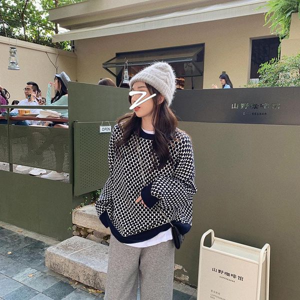 women's sweaters long sleeve pull femme knitted woman casual knit sweater women pullover o neck korean fashion plaid, White;black
women's sweaters long sleeve pull femme knitted woman casual knit sweater women pullover o neck korean fashion plaid, White;black
