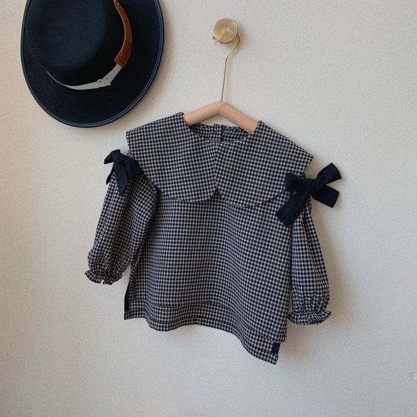 2021 new spring korean style baby girls plaid blouses bowknot peter-pan collar kids children shirts, White;black
2021 new spring korean style baby girls plaid blouses bowknot peter-pan collar kids children shirts, White;black