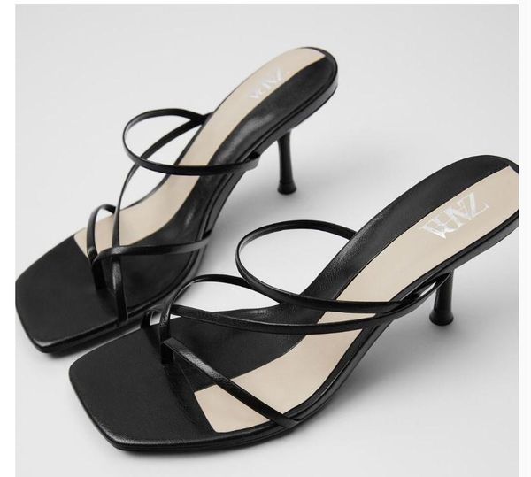 sandals z family 2021 summer roman shoes with thin heel and clip toe, Black