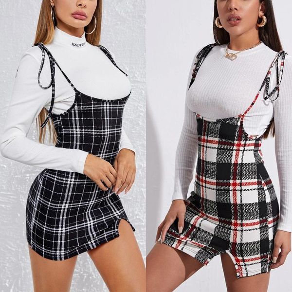 women hip strap dress summer ladies fall elegant plaid print adjustable thin shoulder high waist multi-season casual clothing dresses, Black;gray
women hip strap dress summer ladies fall elegant plaid print adjustable thin shoulder high waist multi-season casual clothing dresses, Black;gray