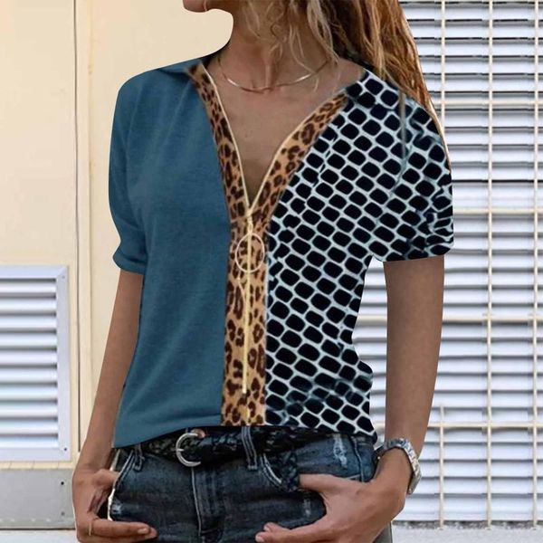 women's casual t-shirts fashion splicing print zipper lapel color blocking short-sleeved tee shirt jacket t-shirt, White
women's casual t-shirts fashion splicing print zipper lapel color blocking short-sleeved tee shirt jacket t-shirt, White