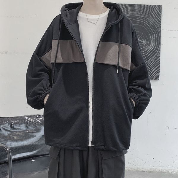 menswear 2021 new winter men's hooded cardigan sweater color matching trend loose coat student et, Black
menswear 2021 new winter men's hooded cardigan sweater color matching trend loose coat student et, Black